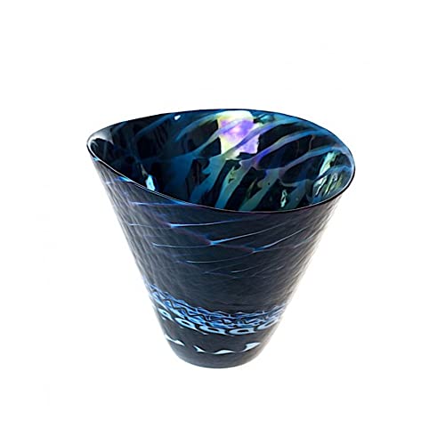 Murano Glass Bowl para decoração de casa, autêntica feita na arte de vidro da Itália, peça central de vidro artesanal, preto com vaso de detalhes azuis claros, yourmurano