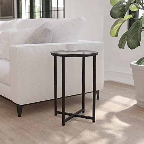 Flash Furniture Greenwich Collection End Table - Modern Clear Glass End Table - Crisscross Matte Black Frame