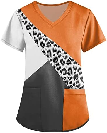 Mulheres esfoliações, esfoliações de tamanho grande tampa de manga curta para mulheres enfermeiras Scrubs Leopard Patchwork T-shirts Print Tops