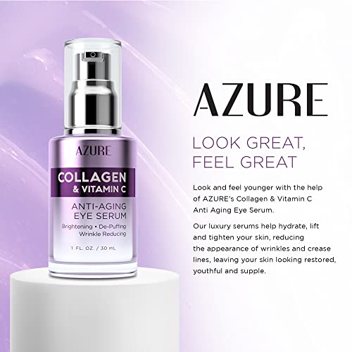 Azure Colágeno e vitamina C Serum para os olhos anti -envelhecimento - Tonificação, despertar e iluminar o soro - reduz rugas,