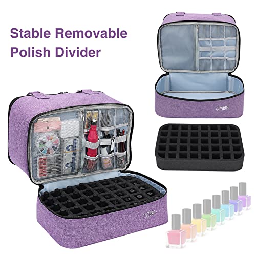 O organizador de esmalte gr69n se encaixa na lâmpada de unha e 40 garrafas esmalte -bolsa de armazenamento de esmalte de camada com toneladas de armazenamento para suprimentos de unhas -Purple