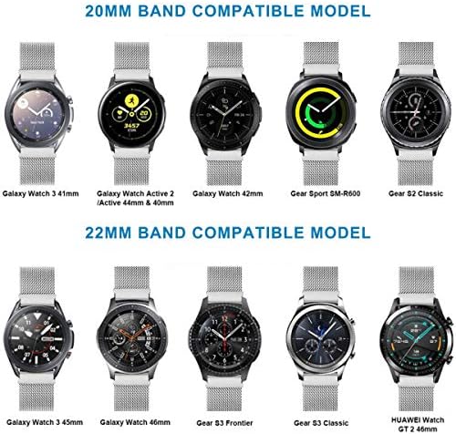 Valkit compatível com Galaxy Watch 3 41mm/Galaxy Watch 5/Pro 5/4 Banda, pulseiras de malha de metal 20mm para homens