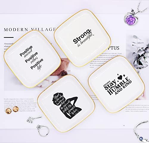 Littlefa Strong é bela Citação Inspiradora Cerâmica Ring Dish Decorativa Bandeja de jóias para mulheres, Citação motivacional