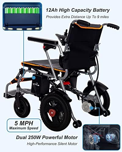 Cadeia de rodas elétrica Cadeiras dobráveis ​​leves para cadeira de adultos, cadeira de rodas portátil portátil para