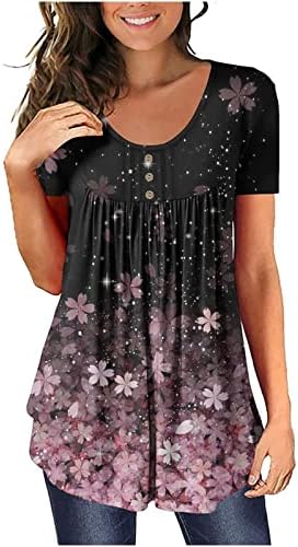 Akollsppnsy Boho Tops para mulheres de verão Coloque de botão de manga curta Cole