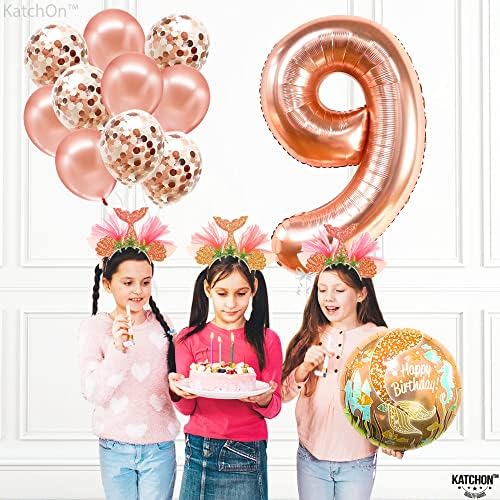 Número enorme, Rose Gold 9 Balloon - 40 polegadas | Número 9 Balão Rose Gold com balões de confete | 9º aniversário decorações para