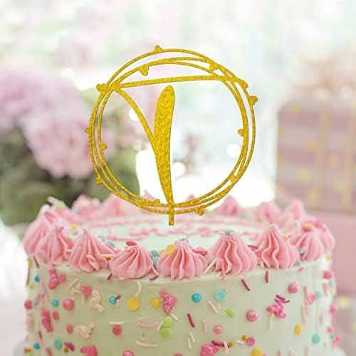 Gold V Cake Topper Letter Monogram Nome para o aniversário de casamento FESTIDA PESQUISA ROSSA RUIOLACIONAL Country Bridal Chousel Gifts Para crianças ou adultos A e G J Lk R S T U V W X Y Z