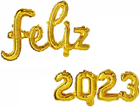 Feliz 2023 Balão de Banner de Véspera de Ano Novo - Número de letras de 16 Balões de folha para espanhol 2023 Decoração