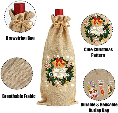 CCINEE 10PCS Bolsas de vinho de serapilheira de Natal, juta Garrafa de vinhos Sacos de sacolas de vinho de Natal