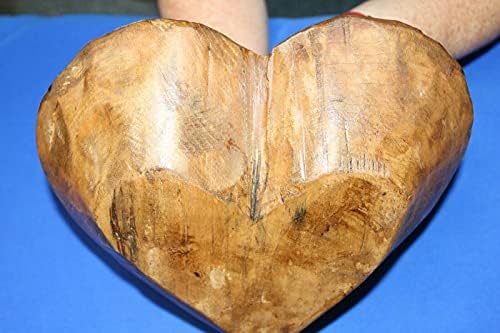 Presente de casamento rústico salgado Pelicano Mão esculpida coração tigela grande/madeira maciça