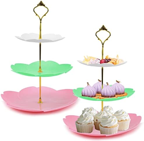 Stand de cupcake, placas de sobremesas de três camadas mini bolos de frutas doces de doces de torre bandeja de biscoito de buffet buffet buffet bandeja da torre para festa de chá, chá de bebê e férias de casamento em casa