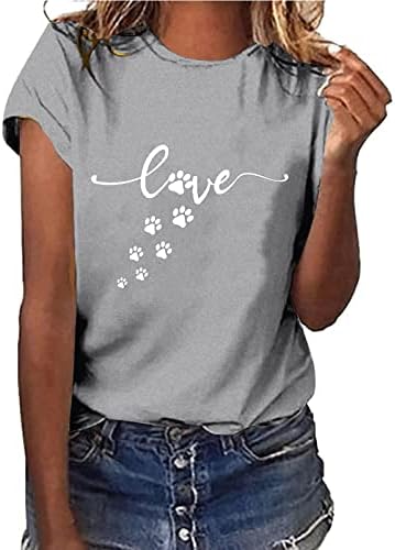 Camisa de pata de cachorro feminino Tops Tops de cachorro fofo Graphic Tee Casual Crewneck Camisas de manga curta Presentes do Dia