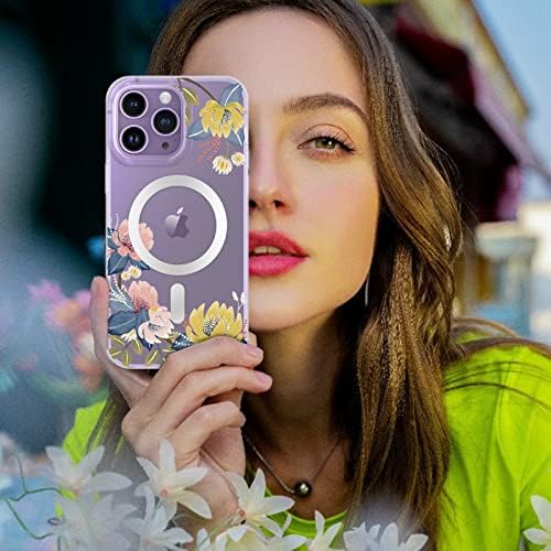 Duedue para iPhone 14 Pro Max Magnetic Case [Compatível com Magsafe], Flor Flor Flor Clear Caso Protetor de Proteção Full Slim TPU