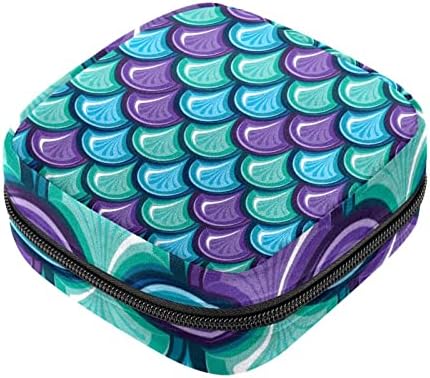 Bolsa de maquiagem de padrão de escala de peixe roxo azul verde, bolsa de cosméticos, bolsa de higiene pessoal portátil para mulheres e meninas