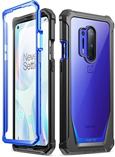 Case da série Poetic Guardian, projetada para o caso OnePlus 8 Pro Case, tampa de para-choque híbrida à prova de choque híbrida com protetor embutido, azul/transparente