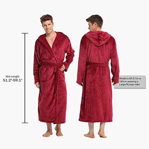 Robe de lã com capuz masculino, xale quente de colarinho macio de roupão de banho luxuoso spa de luxuoso