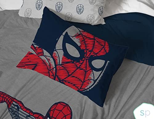 Sábado Park Marvel Spiderman Stripe Web Full/Queen Duvet Capa e Conjunto Sham - 3 Peças Organic Cotton Duvet Conjunto