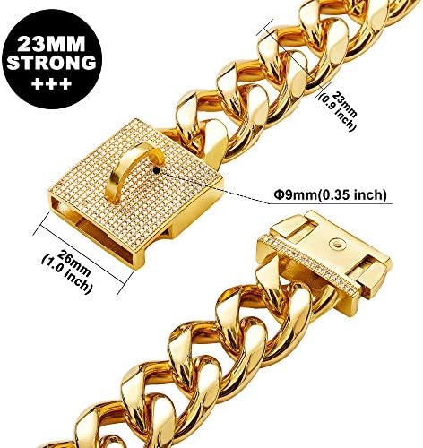 BMUSDOG Gold Chain Dog Collar com Bling Bling CZ Dimonds 23mm de serviço pesado grossa 18k Cadeia de ligação cubana dourada