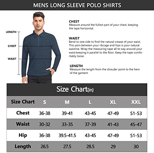 Soneven Men's Polo Shirt Quick seco de manga comprida Proteção solar camisas de golfe seco