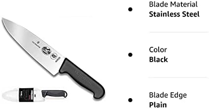 Victorinox Swiss Exército, faca de Chef de Edge Straight Fibrox, de 8 polegadas, preto, com talheres de victorinox Bladesafe para