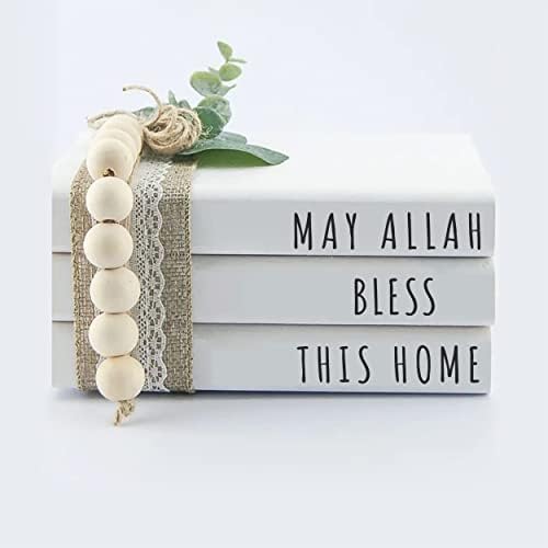 Dazingart Mini Wood Book Stack, que Allah abençoe esta casa, decoração de casa islâmica da fazenda, decoração de bandeja