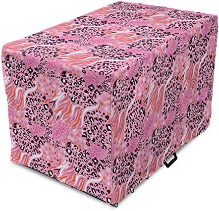 Capa de caixa de cães abstrata lunarable, composição de confusão com várias estampas de pele com animais com elementos geométricos, capa de canil de estimação fácil de usar para cachorros de cachorros pequenos gatinhos, 18 polegadas, multicoloria rosa