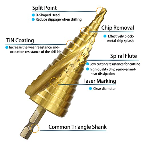 1PCS HSS HSS Speed ​​Step Etapa Cone Drill Bit Bit - Cutter de orifício de metal revestido de titânio Bit para perfuração