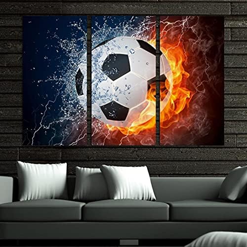 Arte de parede para sala de estar, pintura a óleo na tela grande Arte de futebol emoldurada e água para decoração de quarto de casa