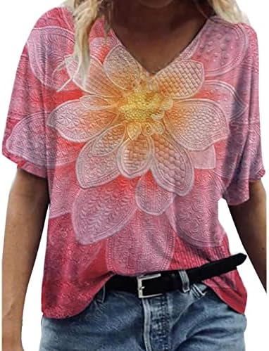 Camiseta de etono de verão meninas de manga curta 2023 Roupas algodão V Gráfico de pescoço Casual Casual Blusa Fit