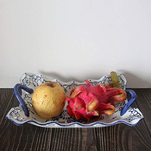 Iolmng chinês azul e branco porcelana Candy Plate Double Ear Water Placa de fruta Retro Sala de estar