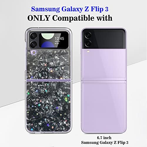 YEPO Compatível com Samsung Galaxy Z Flip 3 Case Glitter Women, Black Marble Luxury Design Bling Case brilhante brilhante