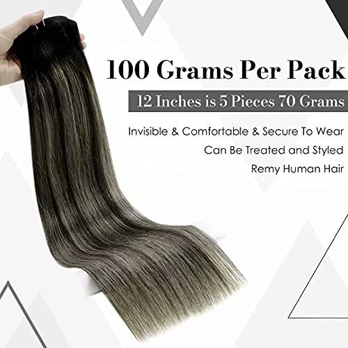 Clipe de laavoo em extensões de cabelo cabelos humanos reais ombre ombre de 18 polegadas preto natural a prata cinza 120g/7pcs