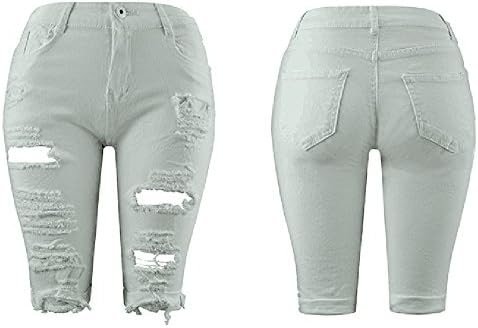 Mulheres shorts de jeans angustiados rasgaram calças quentes de cintura alta destruíram jeans de bermuda com bolsos