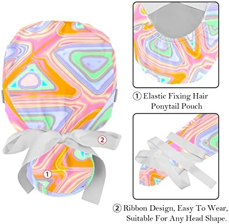 Lorvies Caps Medical para mulheres com botões longos, boné de trabalho ajustável de 2 peças, abstrato psicodelico Swirl Tripp