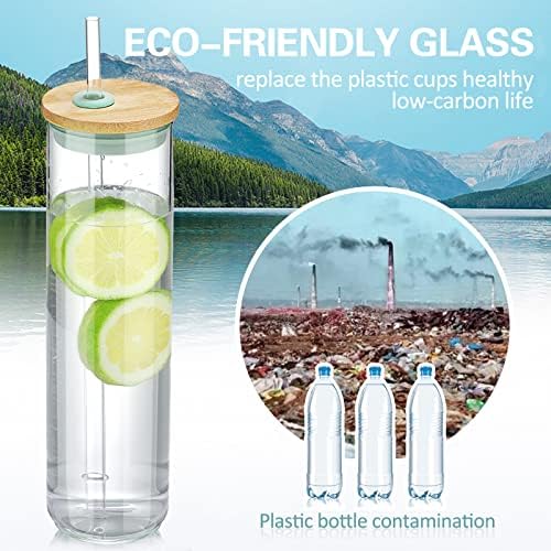 Kodrine 28oz garrafas de água de vidro com palha e tampa de bambu, copo de água na boca larga com marcador de tempo, palha de silicone