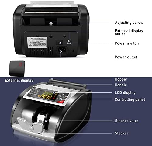 Bill Counter Machine Money Counter Machine com detector de projeto de lei falsificado, contador de dinheiro com exibição de LED,