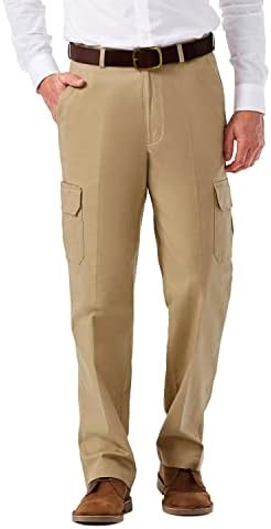 Haggar Men's Comfort Stretch Classic Fit Fit Front Cargo Pant - Tamanhos regulares e grandes e altos