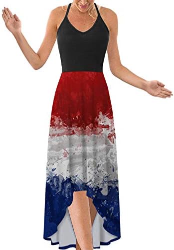 4 de julho maxi vestidos para mulheres casuais verão boho vestido EUA bandeira colher pescoço cami mangas estrelas listras