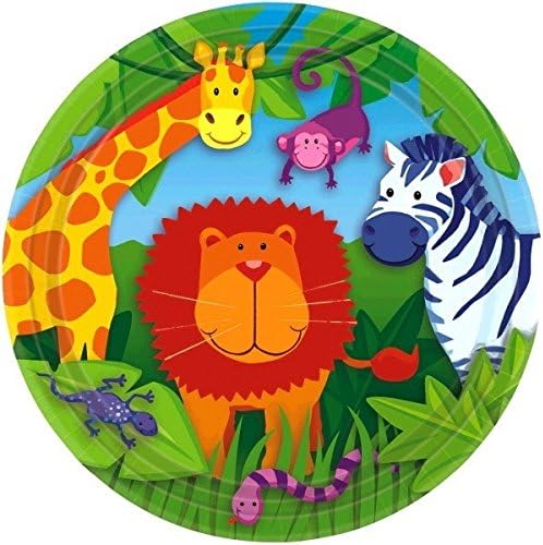Animais de selva coloridos da Amscan placas de sobremesa redonda, 7 , multi