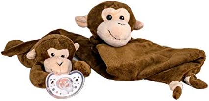 Baby 18 Longo cobertor de segurança e detentor de chupeta destacável Conjunto - Plush animal e chupeta Stoothie e Soothing Clanta - Macaco