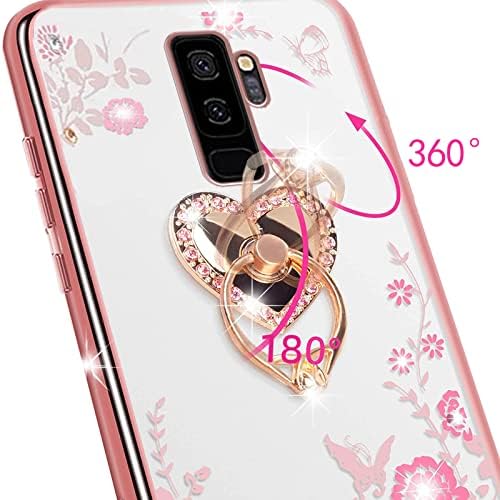 Para o caso Samsung Galaxy S9 Plus, Caso Galaxy S9 Plus para mulheres Glitter Crystal Bling Bling Butterfly Heart