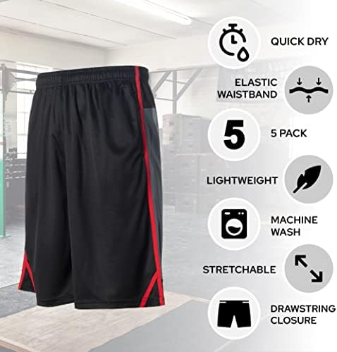 Shorts atléticos para homens - 5 pacote de pacote de pacote ativo de roupas de basquete seco rápido - treino, academia, corrida