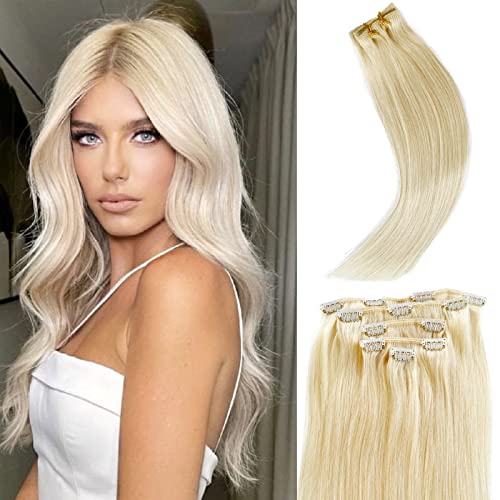 Clipe em extensões de cabelo de cabelo humano real de trama dupla, extensões de cabelo humano retas 5pcs 70g Cabelo humano virgem