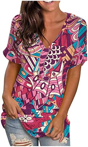 Tops de manga curta para mulheres para mulheres v pescoço de verão tops casuais impressão de manga curta solta camisetas leves e