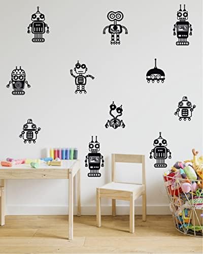 8 Decalques de parede de robôs para garotos Decoração de quarto de meninos Decoração de parede geométrica Murais de decalques do quarto do bebê BB675