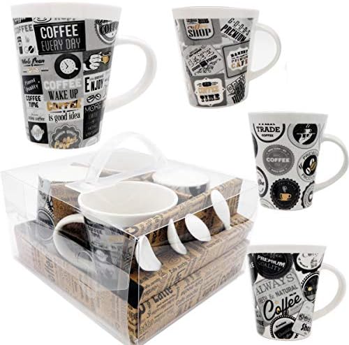 Rockin Coffee Caneca- Conjunto de 4 canecas de café Cup com uma variedade de frases de café distintivas, em presente de presente