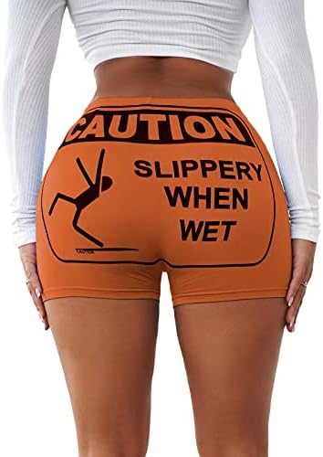 Shorts elásticos para mulheres cautela escorregadio quando letras molhadas imprimem shorts esportivos