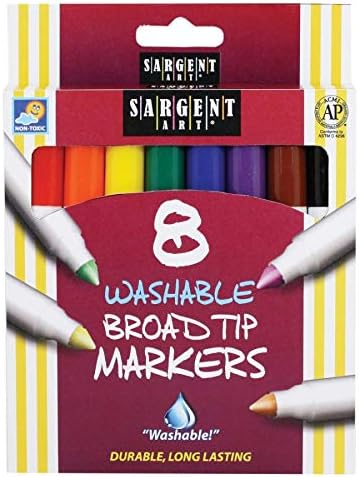 Marcadores laváveis ​​de arte sargent, ponta larga, cores variadas, caixa de 8
