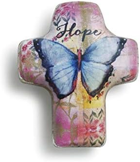 Demdaco Hope Butterfly rosa floral 2 x 2 resina stone artful cross token estatueta