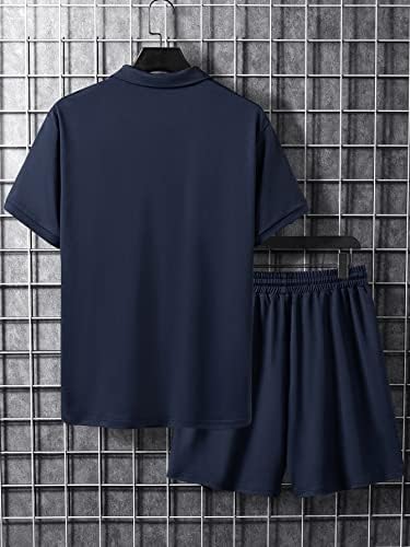 Roupa de duas peças para homens para homens Crown & Letter Graphic Quarter Zip Polo Camisa e shorts